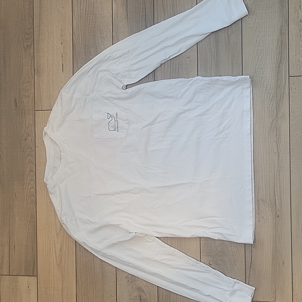 Vineyard Vines Long Sleeve White Cap Santa Hat Whale Pocket T-Shirt Size Large